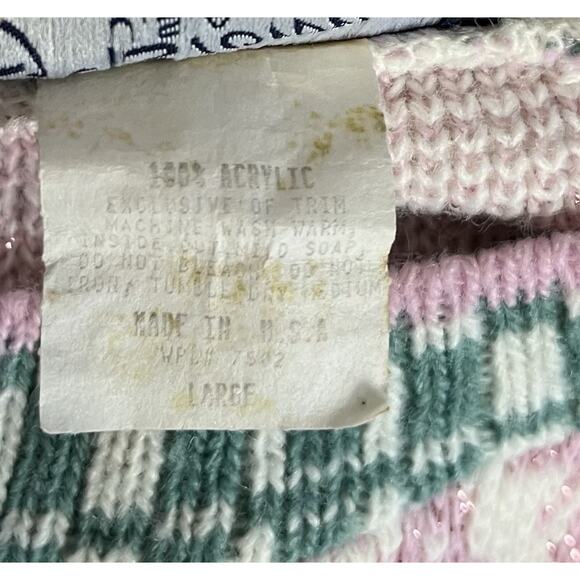 JJ Browne USA Vintage Acrylic Sweater Pink Blue White Crew Neck Size Large - Picture 7 of 7